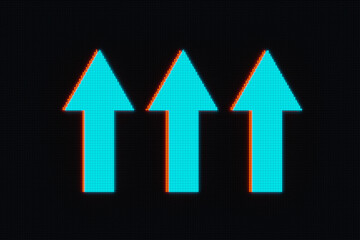 Blue arrows up. Directional sign, ascend, above, upward, high, on top, upstairs, rising, increased and tall.