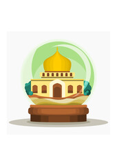 Editable Front View Mosque Inside Glass Ball Vector Illustration for Islamic Holy Moment Design Concept
