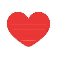 Heart shaped red sticky post note template. Valentines day memo paper card vector illustration.