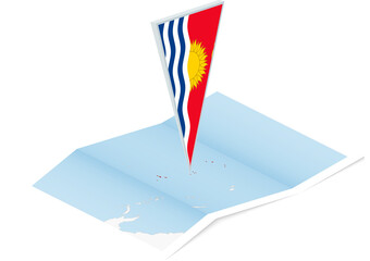 Kiribati map with triangular flag in Isometric style