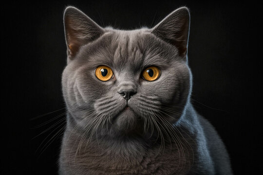 Stunning Chartreux Cat on Dark Background: A Perfect Blend of Intelligence, Elegance, and Affection