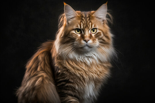 Majestic Cymric Breed Cat: A Rare Feline Beauty on a Dark Canvas
