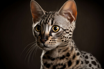Egyptian Mau Breed Cat: Graceful and Intelligent Feline on a Dark Background.. - obrazy, fototapety, plakaty