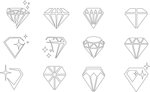 Diamonds icon set. Outline set of diamonds vector icons for web design isolated on white background
