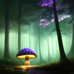 A glowing mushroom in a dark forest, concept art illustration wallpaper