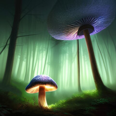 A glowing mushroom in a dark forest, concept art illustration wallpaper