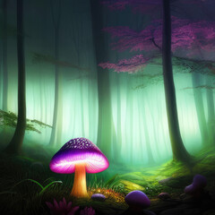 A glowing mushroom in a dark forest, concept art illustration wallpaper