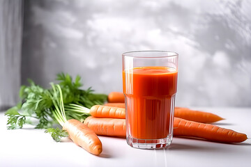 Fresh carrot juice on wooden background , Generative AI
