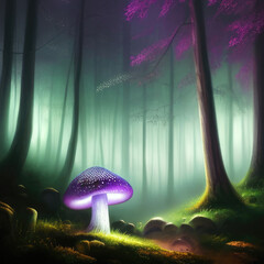 A glowing mushroom in a dark forest, concept art illustration wallpaper