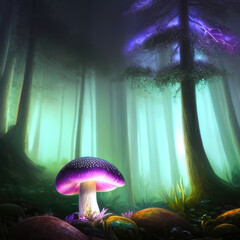 A glowing mushroom in a dark forest, concept art illustration wallpaper