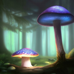 A glowing mushroom in a dark forest, concept art illustration wallpaper