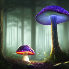 A glowing mushroom in a dark forest, concept art illustration wallpaper