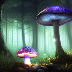 A glowing mushroom in a dark forest, concept art illustration wallpaper