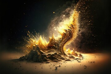 Splash of sand. Realism, orange, sand riot, dust storm. Illustration. AI