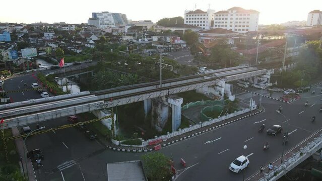 Aerial traffic with in railway bridge in Yogyakarta City.