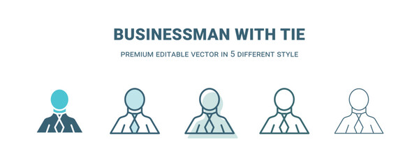businessman with tie icon in 5 different style. Outline, filled, two color, thin businessman with tie icon isolated on white background. Editable vector can be used web and mobile
