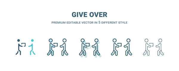 give over icon in 5 different style. Outline, filled, two color, thin give over icon isolated on white background. Editable vector can be used web and mobile