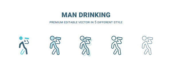 man drinking icon in 5 different style. Outline, filled, two color, thin man drinking icon isolated on white background. Editable vector can be used web and mobile