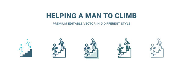 Fototapeta premium helping a man to climb icon in 5 different style. Outline, filled, two color, thin helping a man to climb icon isolated on white background. Editable vector can be used web and mobile