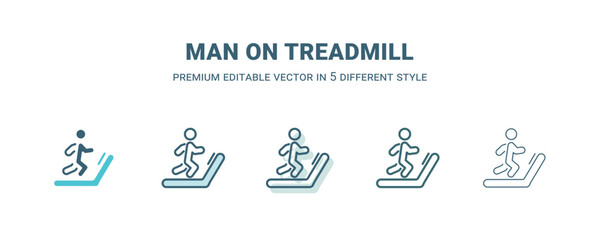 man on treadmill icon in 5 different style. Outline, filled, two color, thin man on treadmill icon isolated on white background. Editable vector can be used web and mobile