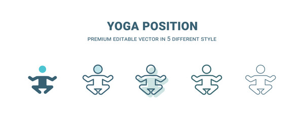 yoga position icon in 5 different style. Outline, filled, two color, thin yoga position icon isolated on white background. Editable vector can be used web and mobile