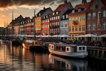 Colorful Nyhavn Canal Waterfront, Copenhagen, Generative AI