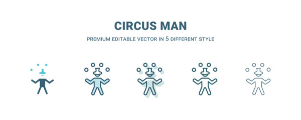 circus man icon in 5 different style. Outline, filled, two color, thin circus man icon isolated on white background. Editable vector can be used web and mobile