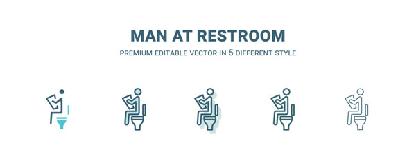 man at restroom icon in 5 different style. Outline, filled, two color, thin man at restroom icon isolated on white background. Editable vector can be used web and mobile