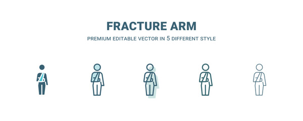 fracture arm icon in 5 different style. Outline, filled, two color, thin fracture arm icon isolated on white background. Editable vector can be used web and mobile