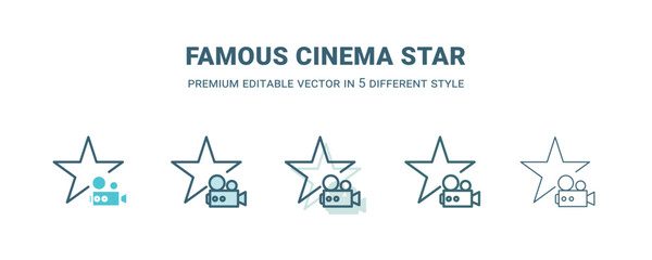 famous cinema star icon in 5 different style. Outline, filled, two color, thin famous cinema star icon isolated on white background. Editable vector can be used web and mobile