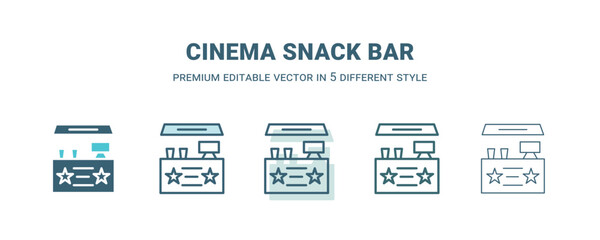 cinema snack bar icon in 5 different style. Outline, filled, two color, thin cinema snack bar icon isolated on white background. Editable vector can be used web and mobile