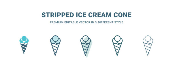 stripped ice cream cone icon in 5 different style. Outline, filled, two color, thin stripped ice cream cone icon isolated on white background. Editable vector can be used web and mobile