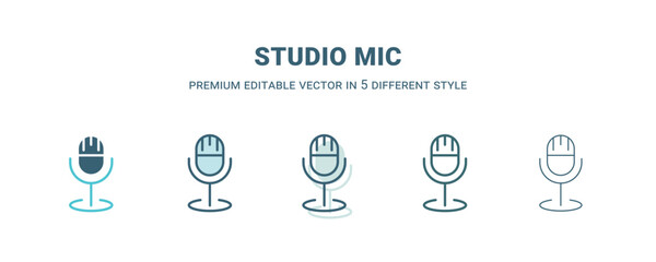 studio mic icon in 5 different style. Outline, filled, two color, thin studio mic icon isolated on white background. Editable vector can be used web and mobile