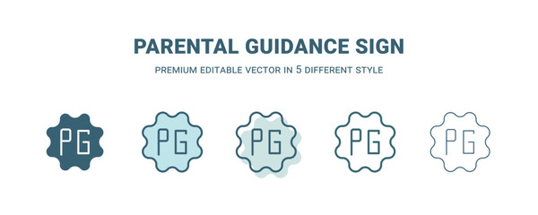 parental guidance sign icon in 5 different style. Outline, filled, two color, thin parental guidance sign icon isolated on white background. Editable vector can be used web and mobile