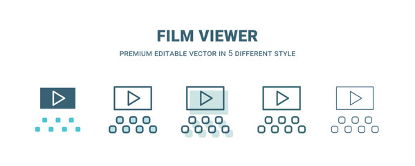 film viewer icon in 5 different style. Outline, filled, two color, thin film viewer icon isolated on white background. Editable vector can be used web and mobile