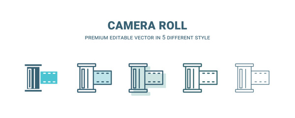 camera roll icon in 5 different style. Outline, filled, two color, thin camera roll icon isolated on white background. Editable vector can be used web and mobile