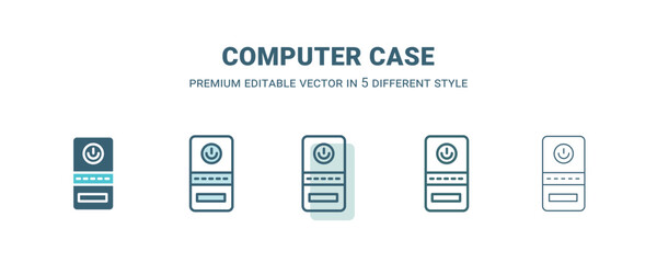 computer case icon in 5 different style. Outline, filled, two color, thin computer case icon isolated on white background. Editable vector can be used web and mobile