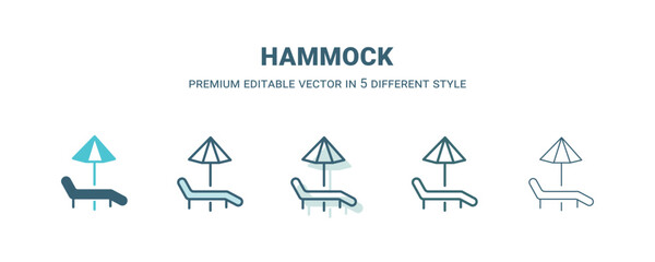 hammock icon in 5 different style. Outline, filled, two color, thin hammock icon isolated on white background. Editable vector can be used web and mobile