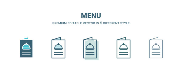 menu icon in 5 different style. Outline, filled, two color, thin menu icon isolated on white background. Editable vector can be used web and mobile