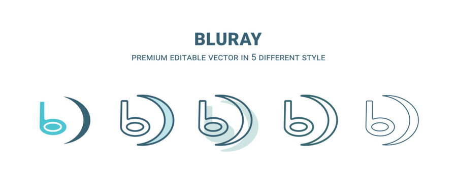 bluray icon in 5 different style. Outline, filled, two color, thin bluray icon isolated on white background. Editable vector can be used web and mobile