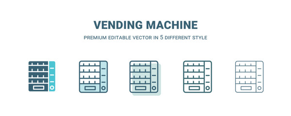 vending machine icon in 5 different style. Outline, filled, two color, thin vending machine icon isolated on white background. Editable vector can be used web and mobile
