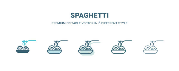 spaghetti icon in 5 different style. Outline, filled, two color, thin spaghetti icon isolated on white background. Editable vector can be used web and mobile