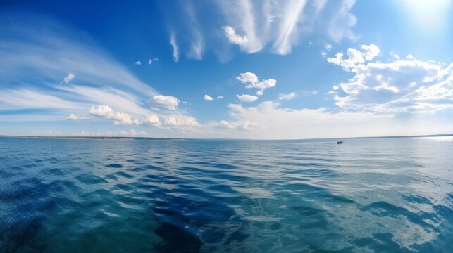 Panorama of beautiful sea and bright sky. AI generative.