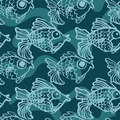 Abstract Seamless Dry Brush Pattern with Fish