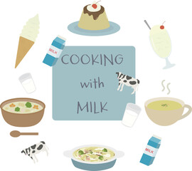 牛乳関連のイラストセット