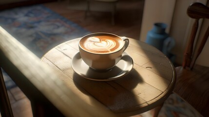 Cup Coffee Latte on the Table, Image Ai Generated