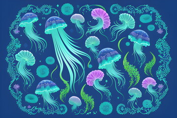 Fototapeta na wymiar Jellyfish glowing illustration Generative AI