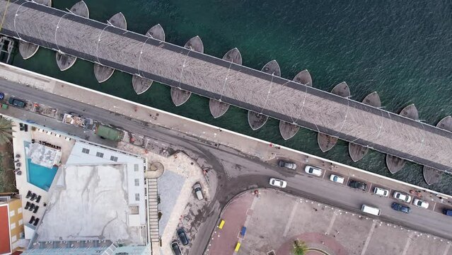 Drone video of Queen Emma bridge in curaçao cruise port
