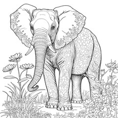 Children's coloring with an elephant. Created with Generative AI technology.