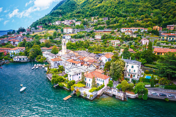 Town of Laglio on Como lake aerial view